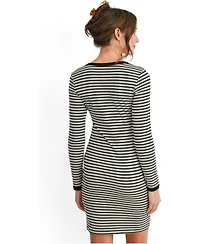 Hello Miz Maternity Long-Sleeve Ribbed Striped Midi Dress