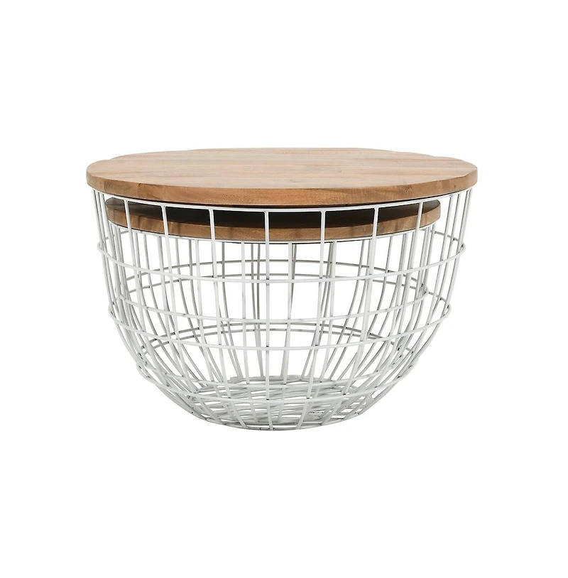 Jofran Rondo Nested Storage Solid Wood and Metal Basket Coffee Tables (Set of 2)