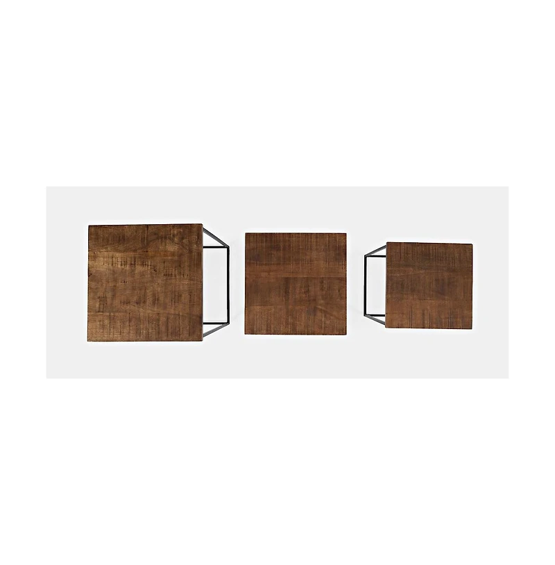 Jofran Brody Square Modern Rustic Solid Wood and Metal Nesting End Tables