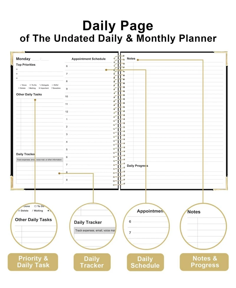 Danrong Undated Daily Planner Hardcover Hourly Schedule To Do Lists Habit Tracker Layflat Binding All One Planning Tool