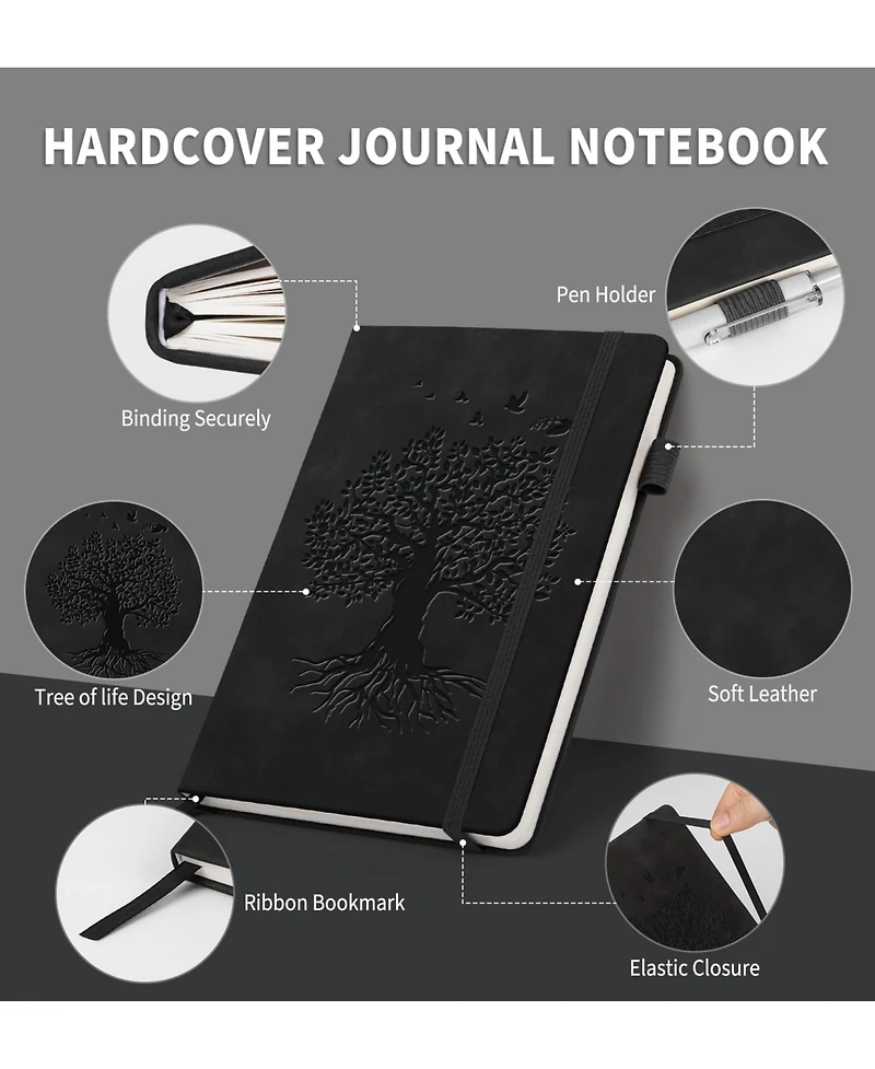 Danrong Hardcover Lined Journal Notebook Thick Paper Lay Flat Elastic Closure Ribbon Bookmark