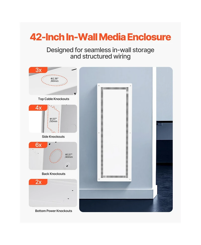 Bestcore 42 in Structured Media Enclosure Recessed In-Wall Network Cabinet