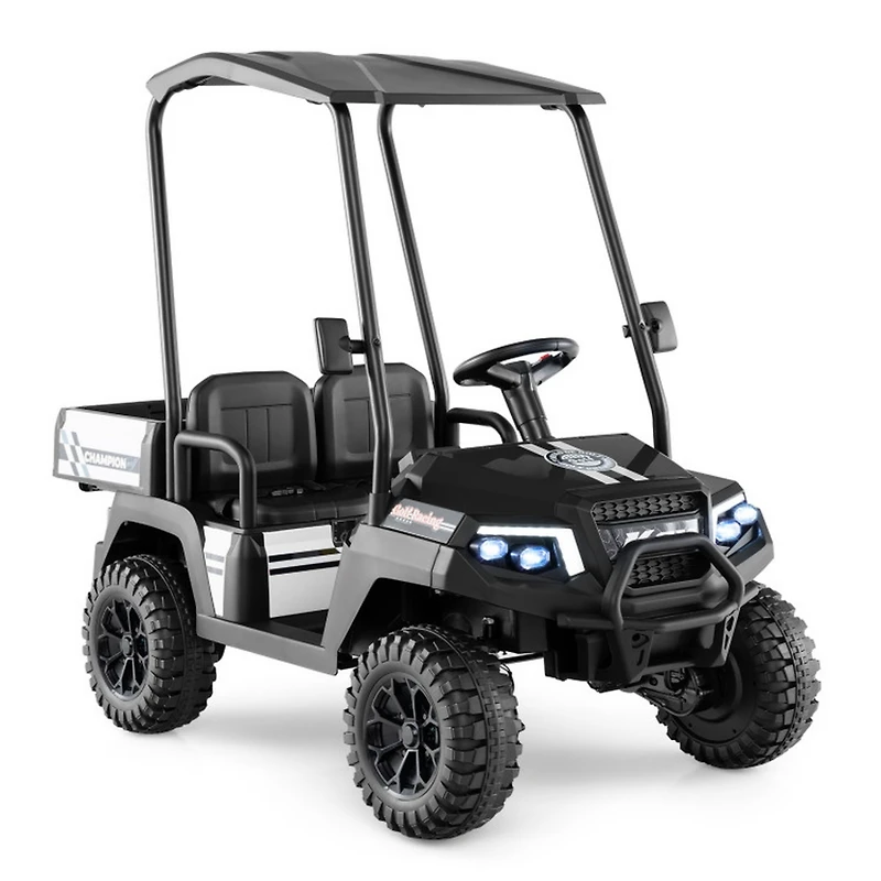 Sugift 24V Kids Golf Cart 2-Seater 4WD Ride on Car with Storage Trunk Awning and Parent Remote Ages 3