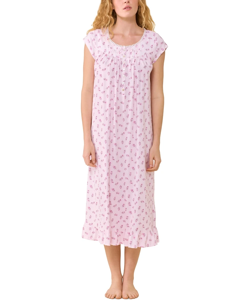 Eileen West Women's Cap-Sleeve Floral Ruffled-Hem Nightgown