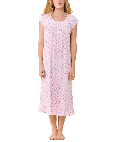 Eileen West Women's Cap-Sleeve Floral Ruffled-Hem Nightgown