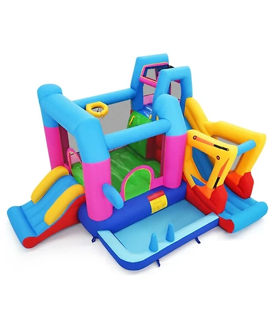 Sugift 8-in-1 Excavator Themed Inflatable Bounce House with Dual Slides and Climbing Wall, Supports up to 2 Players, Ages 3-12