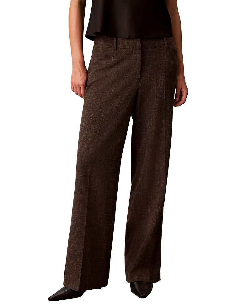 Calvin Klein Women's Windowpane High-Rise Wide-Leg Pants