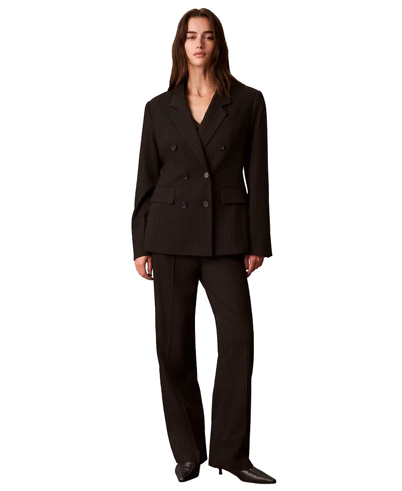 Calvin Klein Women's High-Waist Straight-Leg Pinstripe Dress Pants
