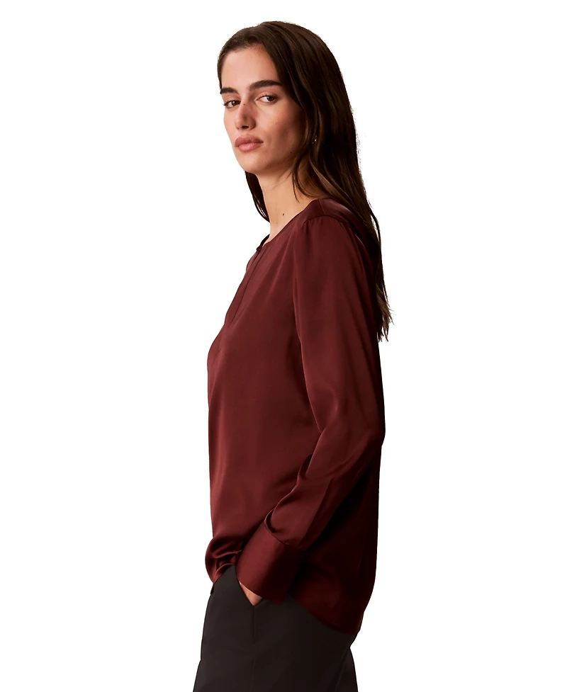 Calvin Klein Women's Matte Satin Long-Sleeve Blouse