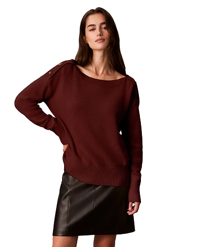 Calvin Klein Women's Bateau Neck Button-Shoulder Sweater