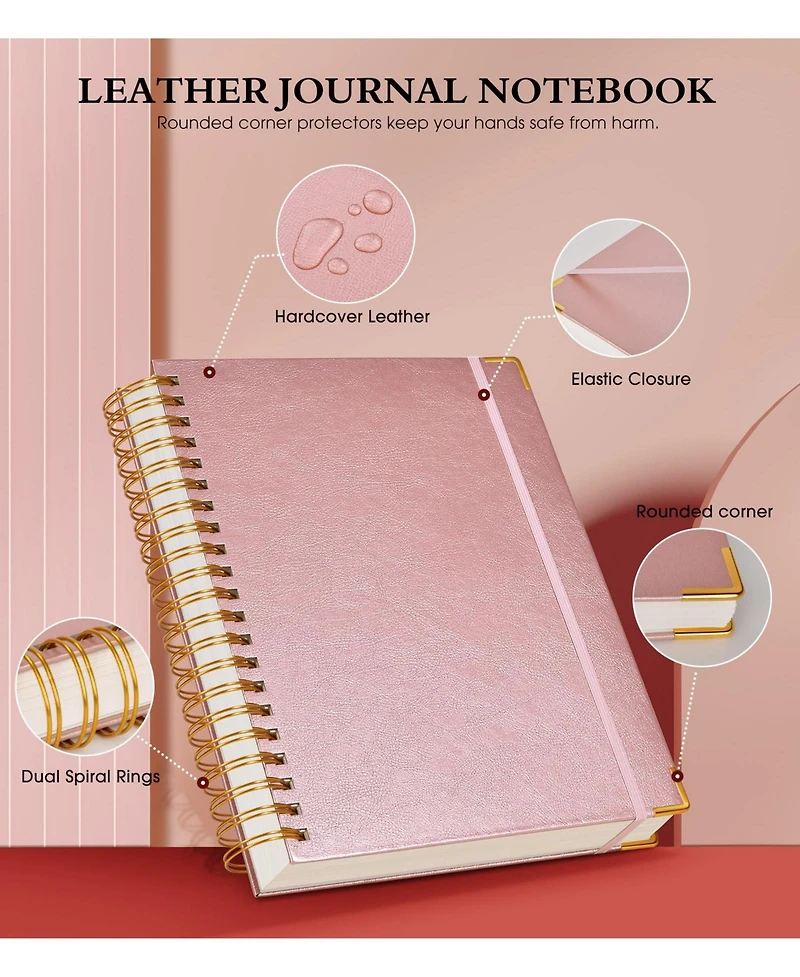 Danrong Spiral Notebook Hardcover Leather Lined Journals Thick Paper College Ruled With Closure Pocket