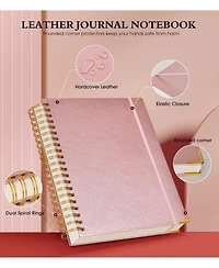 Danrong Spiral Notebook Hardcover Leather Lined Journals Thick Paper College Ruled With Closure Pocket