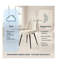 Gaomon Upholstered Dining Chairs Set of 2, Padded Armless Kitchen Side Chairs with Metal Legs, Ergonomic Backrest