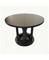 Extendable Dining Table for 4-8, Space Saving Wooden Round to Oval Kitchen with Modern Pedestal Base Apartment Room