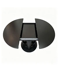 Extendable Dining Table for 4-8, Space Saving Wooden Round to Oval Kitchen with Modern Pedestal Base Apartment Room