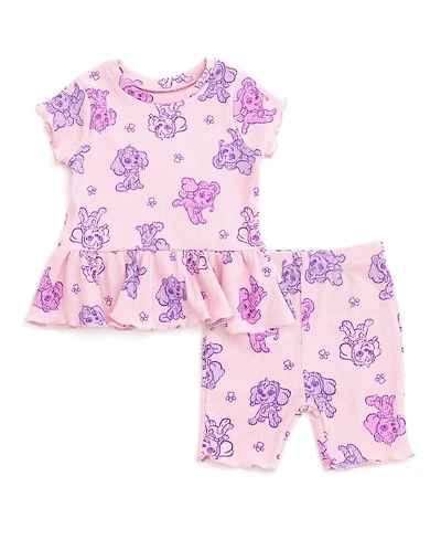 Paw Patrol Baby Girls' Skye Short-Sleeve Peplum Tee and Bike Shorts, 2-Piece Set