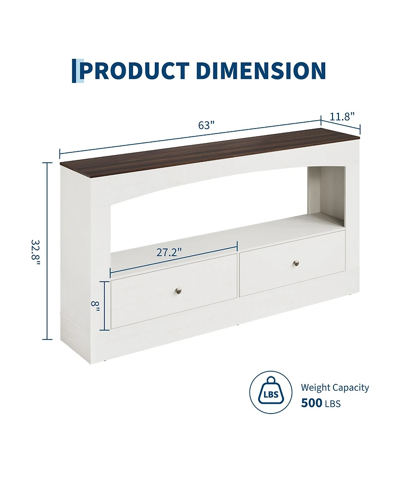 Gaomon 63" Console Table, Entryway Sofa Table with 2 Drawers and Open Storage Shelf, Farmhouse Wood Accent for Hallway, Foyer, Living Room