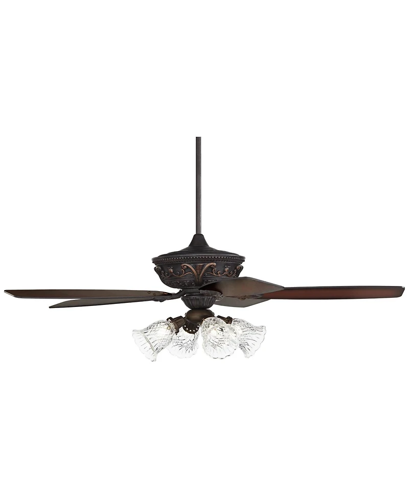 Casa Vieja 60" Montego Industrial Rustic Indoor Ceiling Fan Led Light Oil Rubbed Teak Clear Glass for Living Kitchen Home
