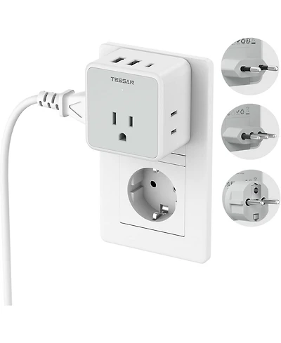 Tessan European and Italy Travel Plug Adapter with 3 Outlets and 3 Usb Ports