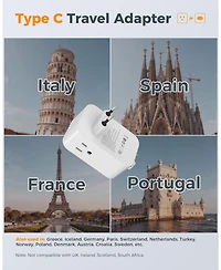 Tessan European Travel Plug Adapter with Retractable Usb-c Cable, 2-Piece Set