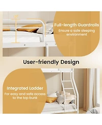 Sugift Twin Over Full Bunk Bed with Ladder and Full-Length Guardrails