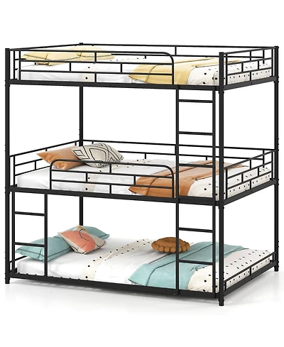 Sugift Metal Triple Bunk Bed with Safety Guardrails and 2 Ladders