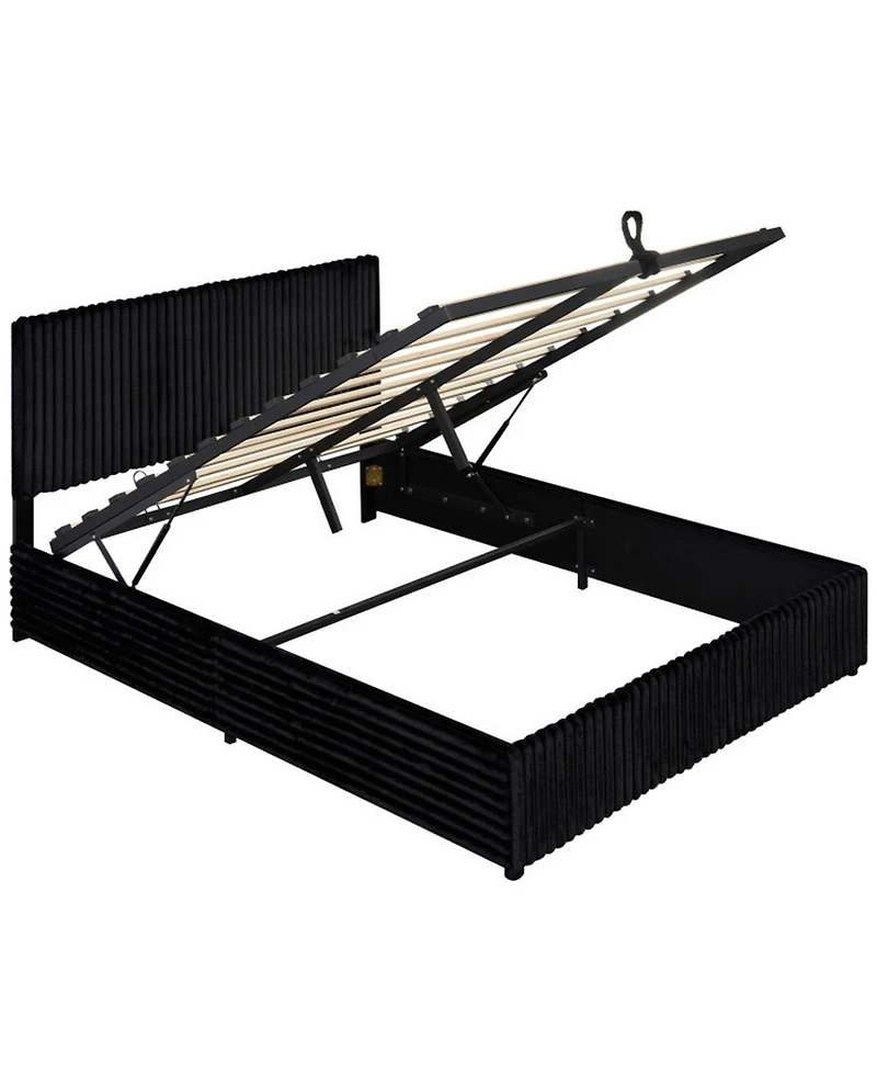 Sugift Queen Size Lift-up Storage Bed with Wooden Slat Support