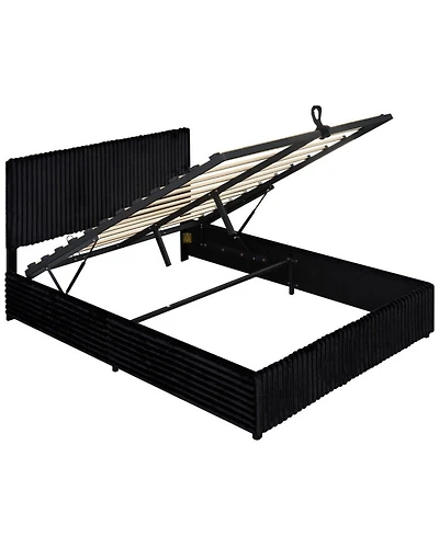 Sugift Queen Size Lift-up Storage Bed with Wooden Slat Support