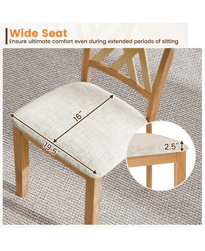 Sugift Set of 4 Linen Upholstered Wooden Dining Chairs with Rubber Wood Frame for Dining Room