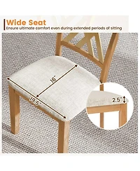 Sugift Set of 4 Linen Upholstered Wooden Dining Chairs with Rubber Wood Frame for Dining Room