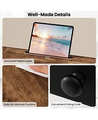 Sugift Height Adjustable Laptop Desk with Fabric Drawer Tablet Holder and Lockable Wheels