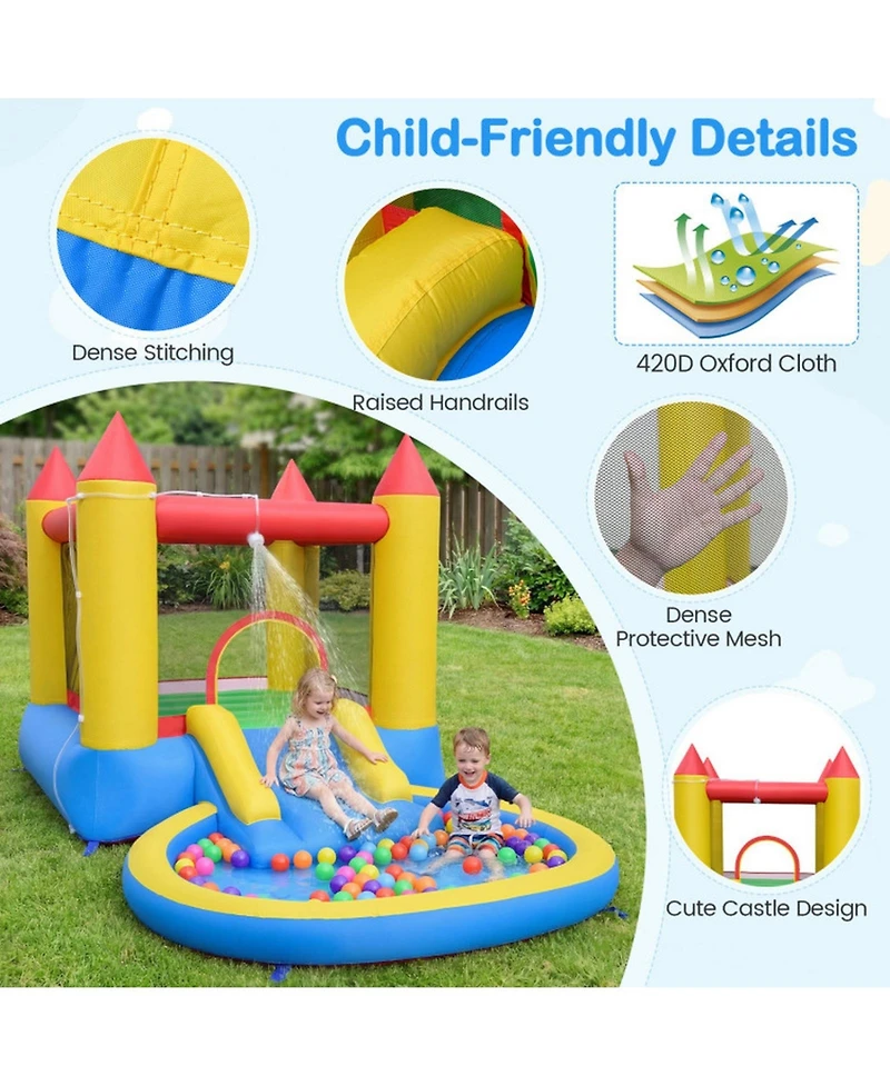 Sugift Inflatable Bounce House With Water Slide Splash Pool, 142.5" x 77" x 76", With 370W Blower, Ages 3-10