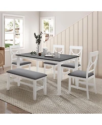 Boyel Living 6-Piece Wood Dining Table Set Kitchen Table Set with Upholstered Bench and 4 Dining Chairs, Farmhouse Style