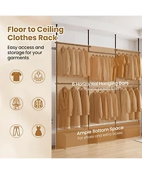 Hongge Floor to Ceiling Clothes Rack with Six Telescoping Hanging Bars