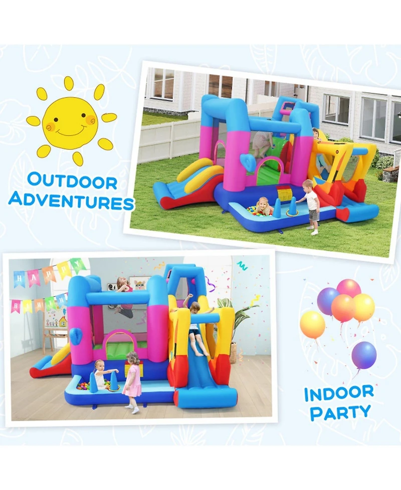 Hongge 8-in-1 Excavator Themed Inflatable Bounce House with 780W Blower, Ages 3-12