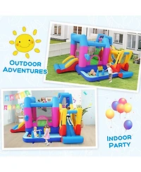 Hongge 8-in-1 Excavator Themed Inflatable Bounce House with 780W Blower, Ages 3-12