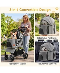 Hongge Compact 3-in-1 Pet Stroller Featuring a Detachable Carrier