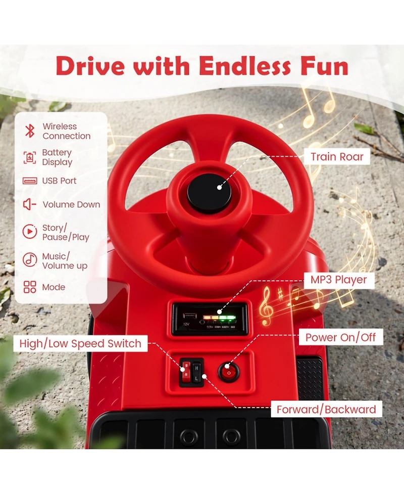 Hongge 12V Ride on Train 3-Seater with Detachable Carriage, Seats 3, Ages 3+
