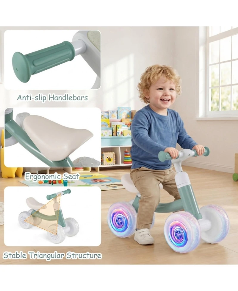 Hongge Baby Balance Bike with Light-Up Wheels and Adjustable Seat and Handlebar, 55 lb. Capacity, Ages 1-3