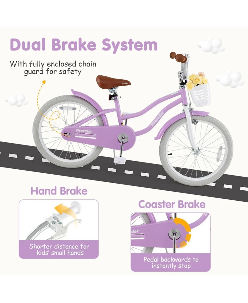 Hongge 20-Inch Kids Bike with Dual Brakes Helmet and Protective Gear Set Ages 8