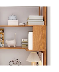 Flynama 35.43 Inch Extended L-Shape Corner Anti-Drop Open Storage Bookshelf