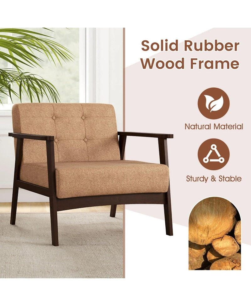 Sugift Rubber Wood Frame Accent Chair with Armrests for Living Room