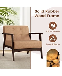 Sugift Rubber Wood Frame Accent Chair with Armrests for Living Room