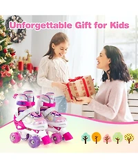Hongge 4-Size Adjustable Kids Quad Roller Skates with Light-Up Wheels, Ages 5-8