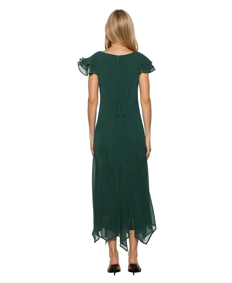 Alexia Admor Women's Kaelith Ruffle-Sleeve Asymmetrical-Hem Midi Chiffon Dress