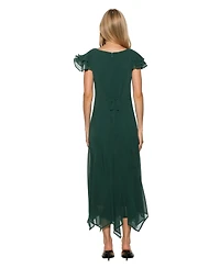 Alexia Admor Women's Kaelith Ruffle-Sleeve Asymmetrical-Hem Midi Chiffon Dress