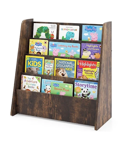 Costway 4-tier Kids Wooden Bookshelf Toddlers Book Rack with Deep Shelves