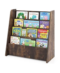 Costway 4-tier Kids Wooden Bookshelf Toddlers Book Rack with Deep Shelves