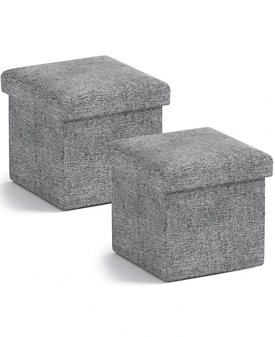 Ornavo Home 2 Pack 12" Small Square Collapsible Storage Ottoman, Foot Stool, Seat
