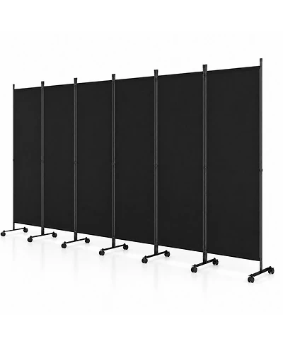 Costway Room Divider, 6-Panel Folding Privacy Screen with Lockable Rolling Wheels